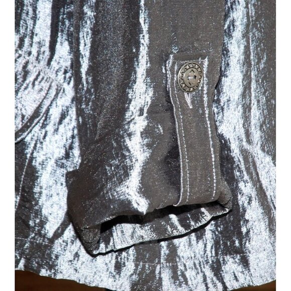 Ruby Rd. Ladies Gray Silver Metallic Jacket Blazer Size 10 Button Up Roll Tab - Picture 8 of 11